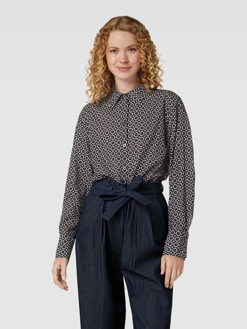 Hemdbluse mit Allover-Muster in marineblau