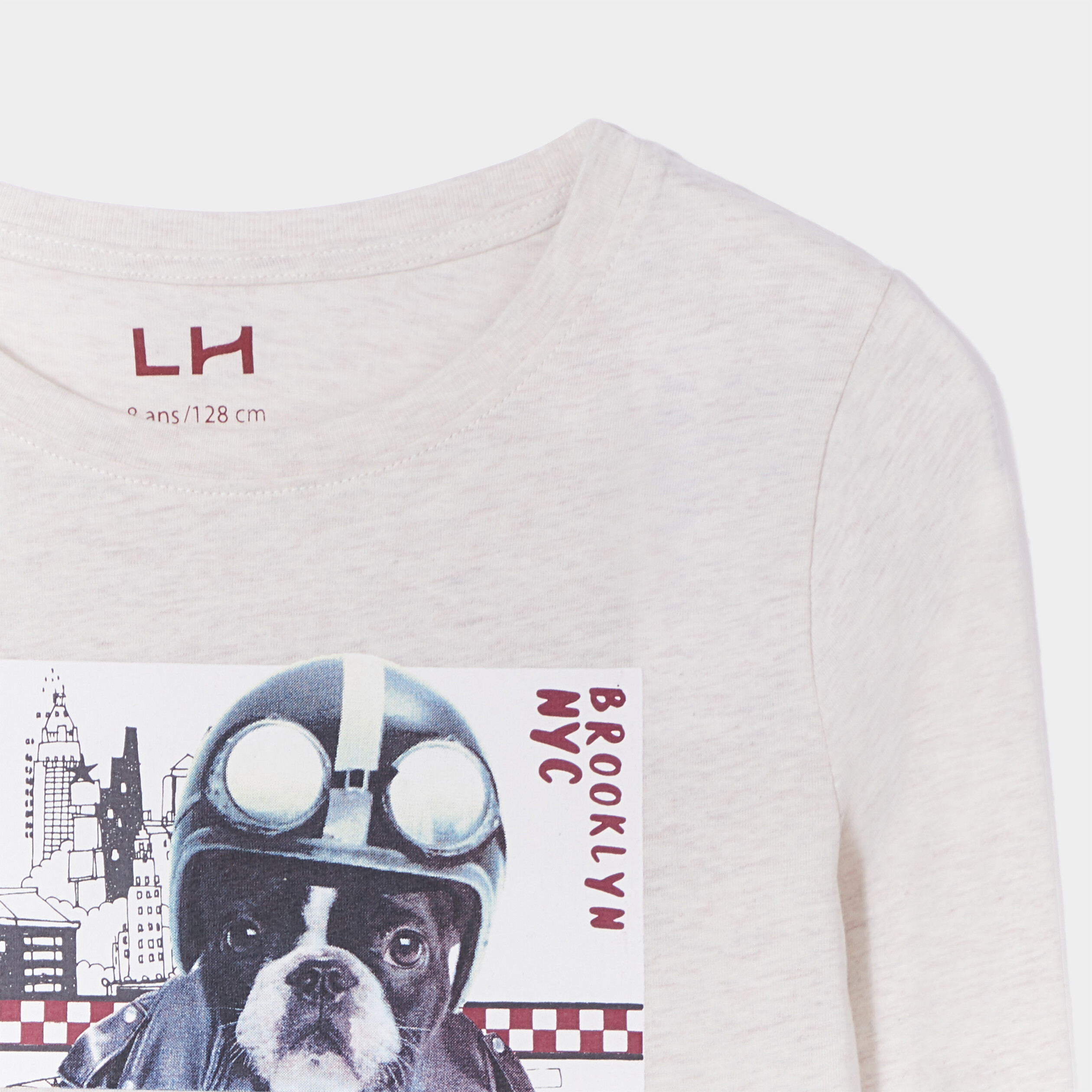 T-shirt col rond manches longues coton ivoire garçon | La Halle