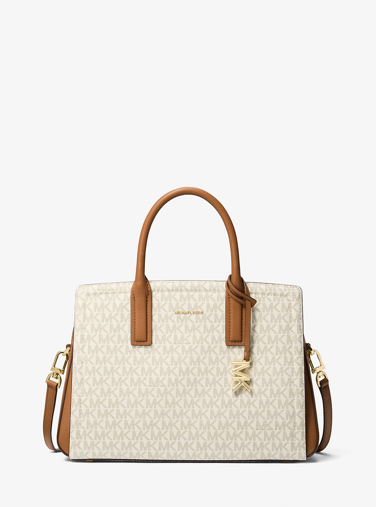 Laila Medium Signature Logo Satchel - VANILLA/ACORN