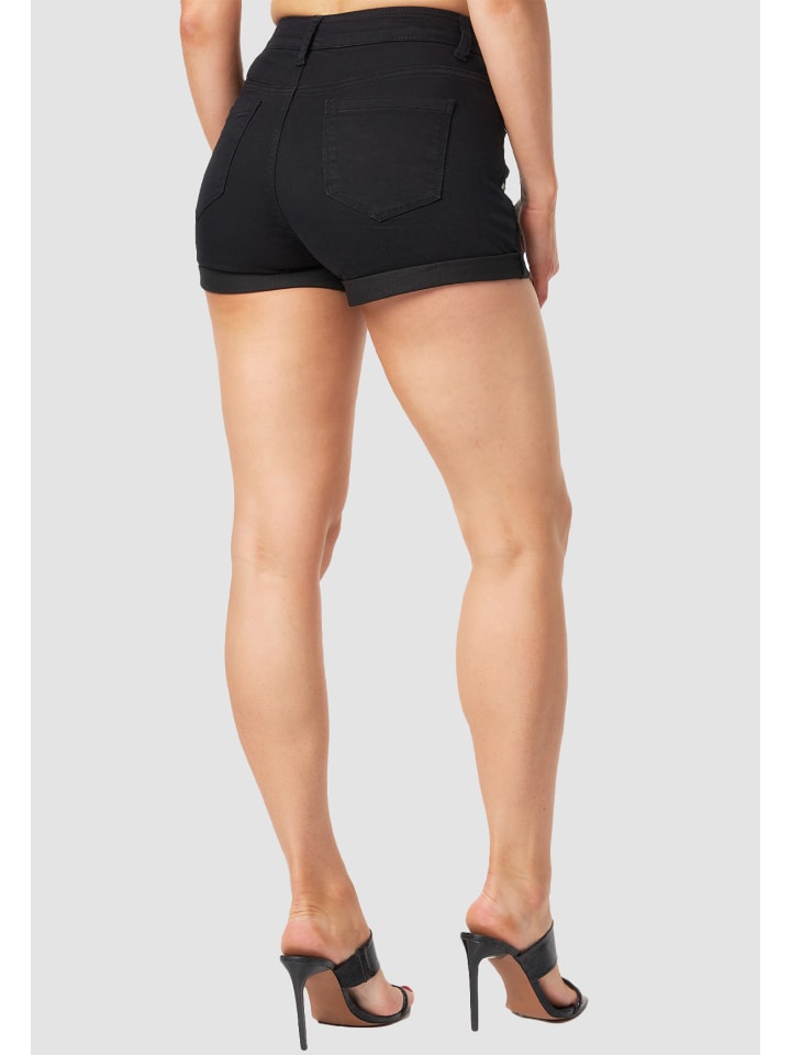 MiSS RJ High Waist Denim Jeans Shorts Bermuda Stretch Hose mit Spitze in Schwarz günstig kaufen