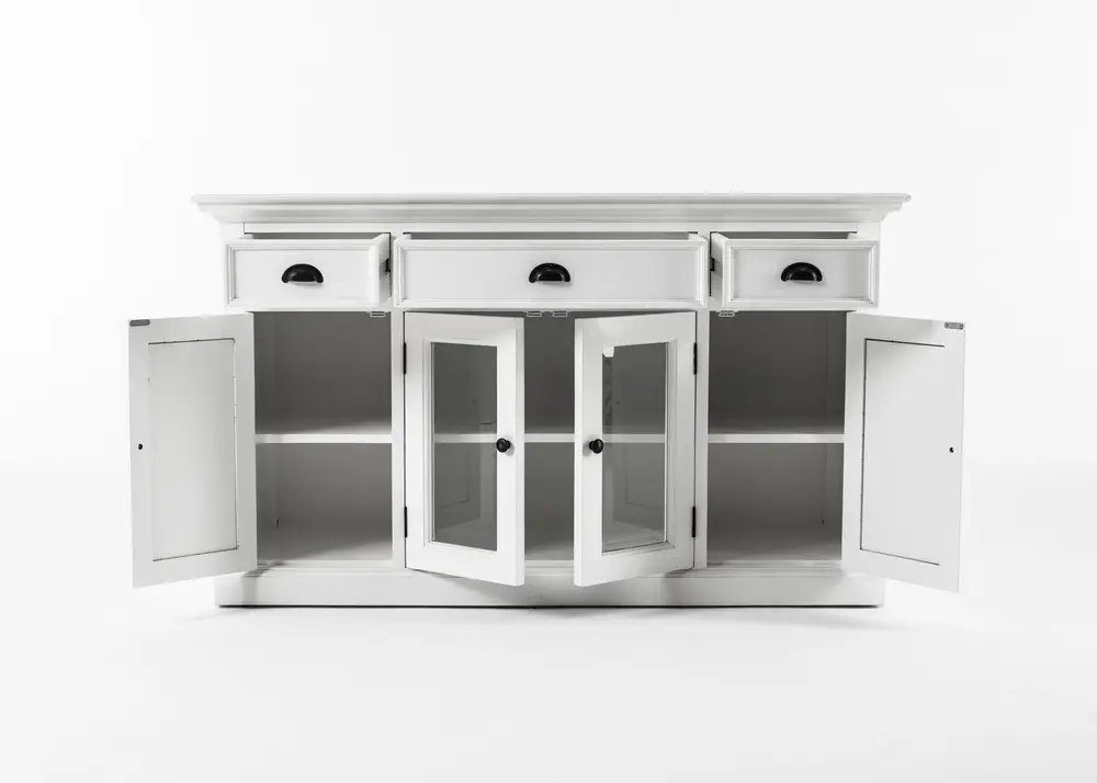 Novasolo Buffet Halifax Buffetschrank mit 4 Türen, 3 Schubladen und Glaseinsatz