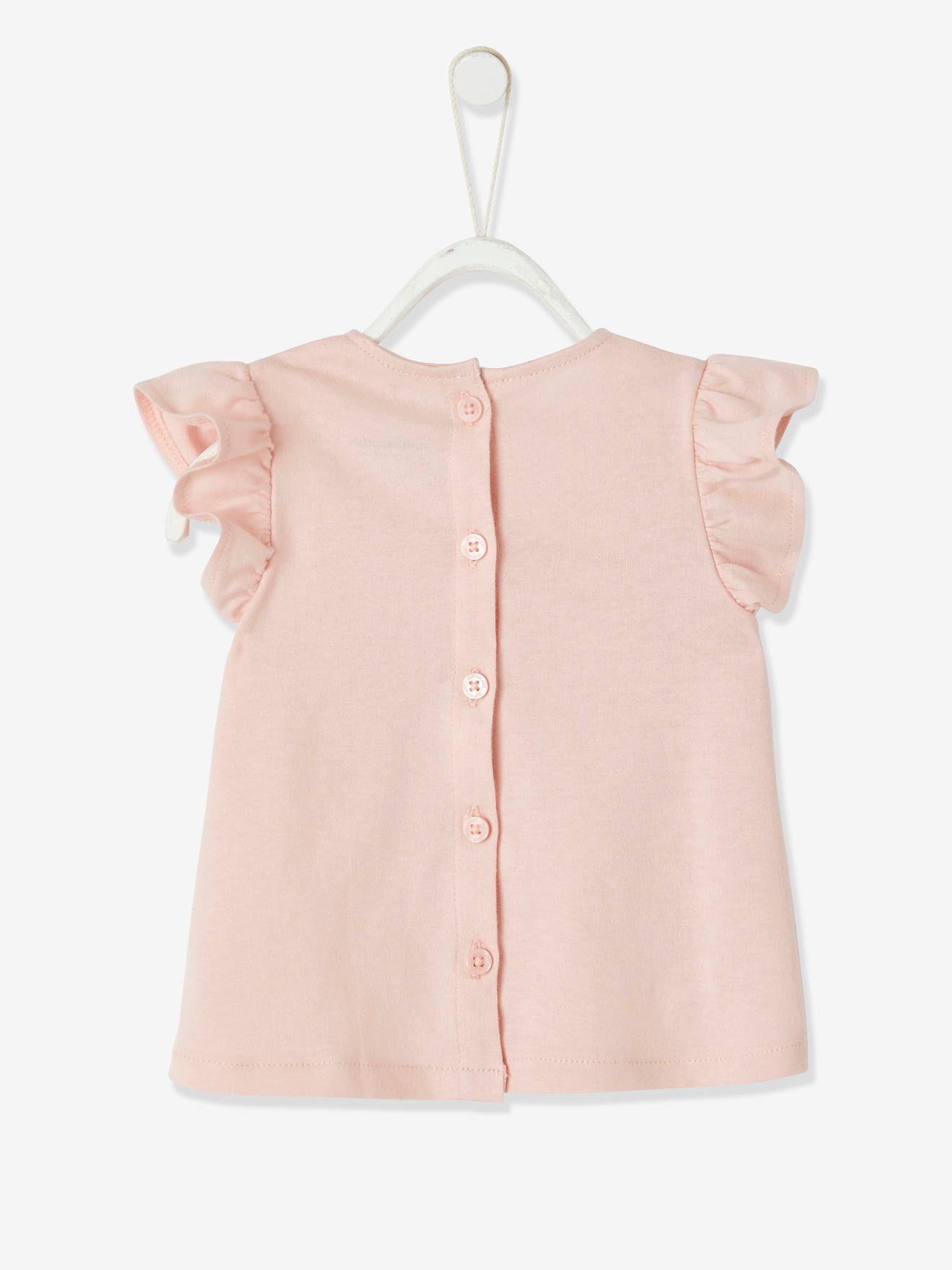 Vertbaudet Mädchen Baby T-Shirt, 3D-Blumen Oeko-Tex - wollweiß
