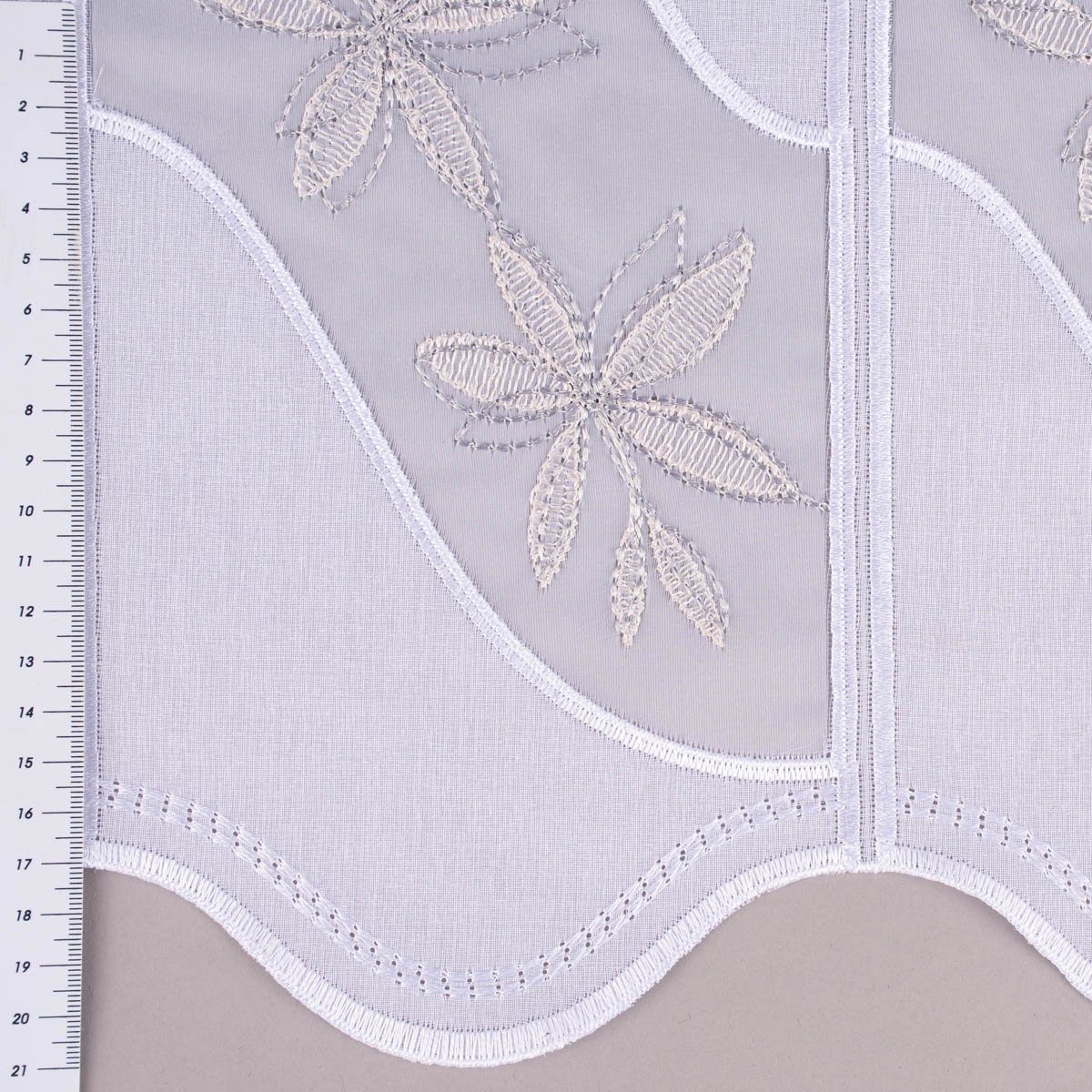 Meterware Scheibengardine Organza nähfrei Stickerei Blumen weiß beige 50cm, SCHÖNER LEBEN., stark perforiert, Stickerei/Stickstoff, bestickt