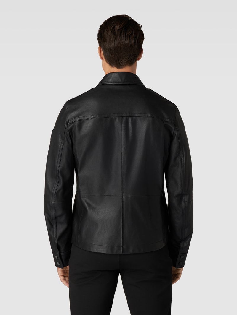 Lederjacke mit Umlegekragen Modell 'Jobeaan' in schwarz
