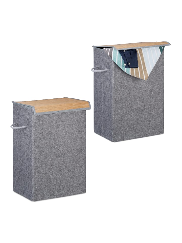 relaxdays 2 x Wäschekorb in Grau - (B)40 x (H)60 x (T)30 cm günstig kaufen onesize