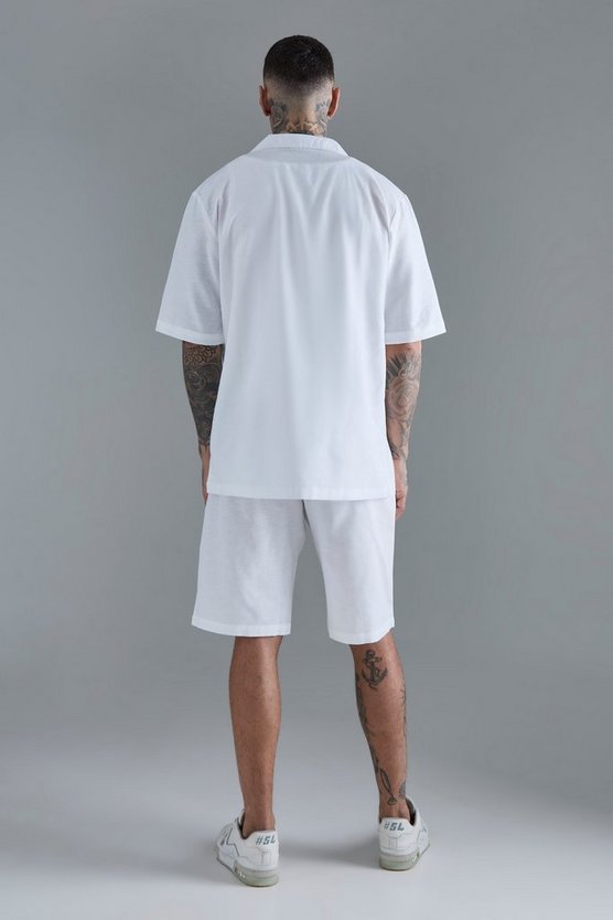 Tall Leinen-Hemd & Shorts in Weiß