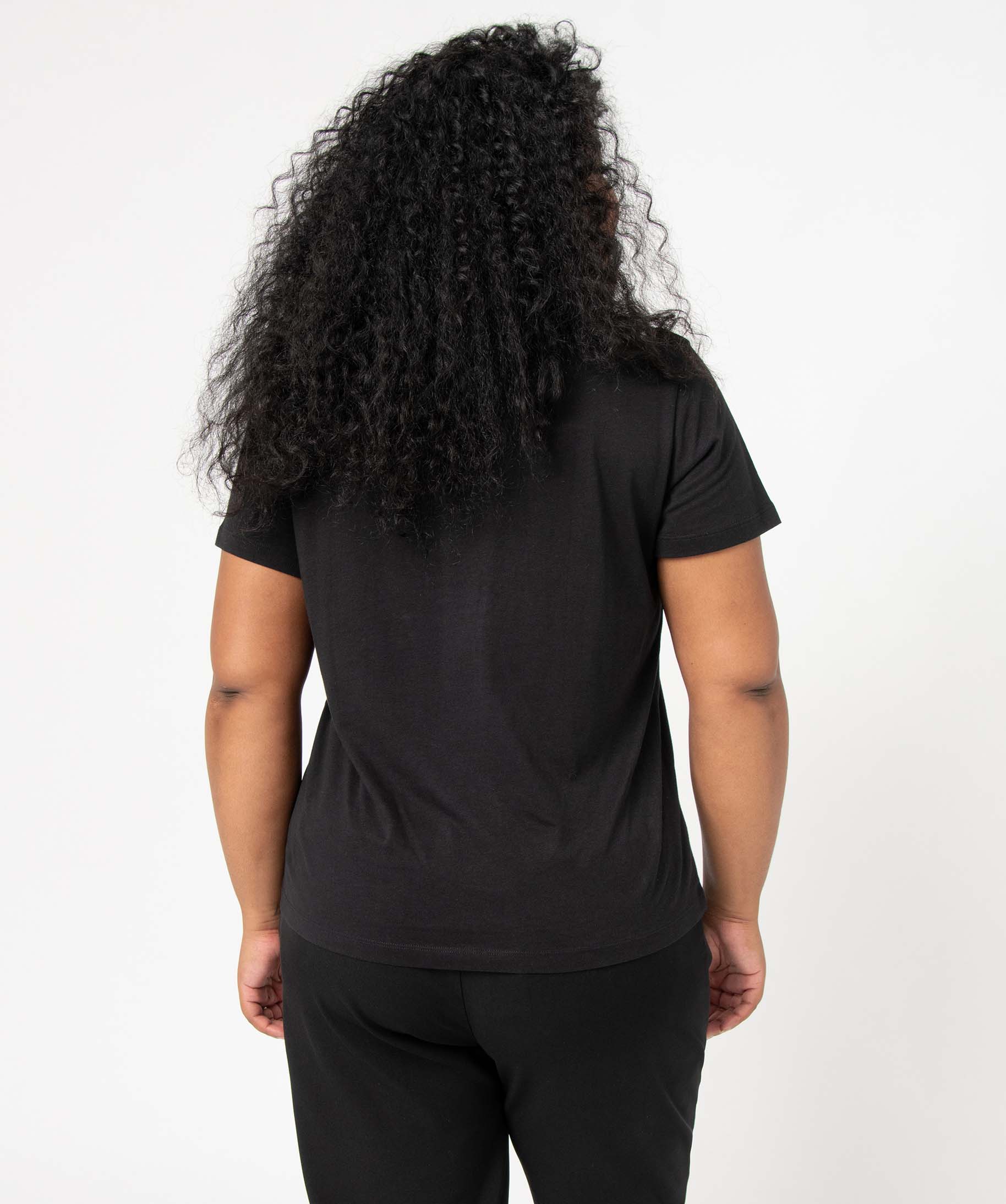 Tee-shirt femme grande taille avec col V noir | GEMO