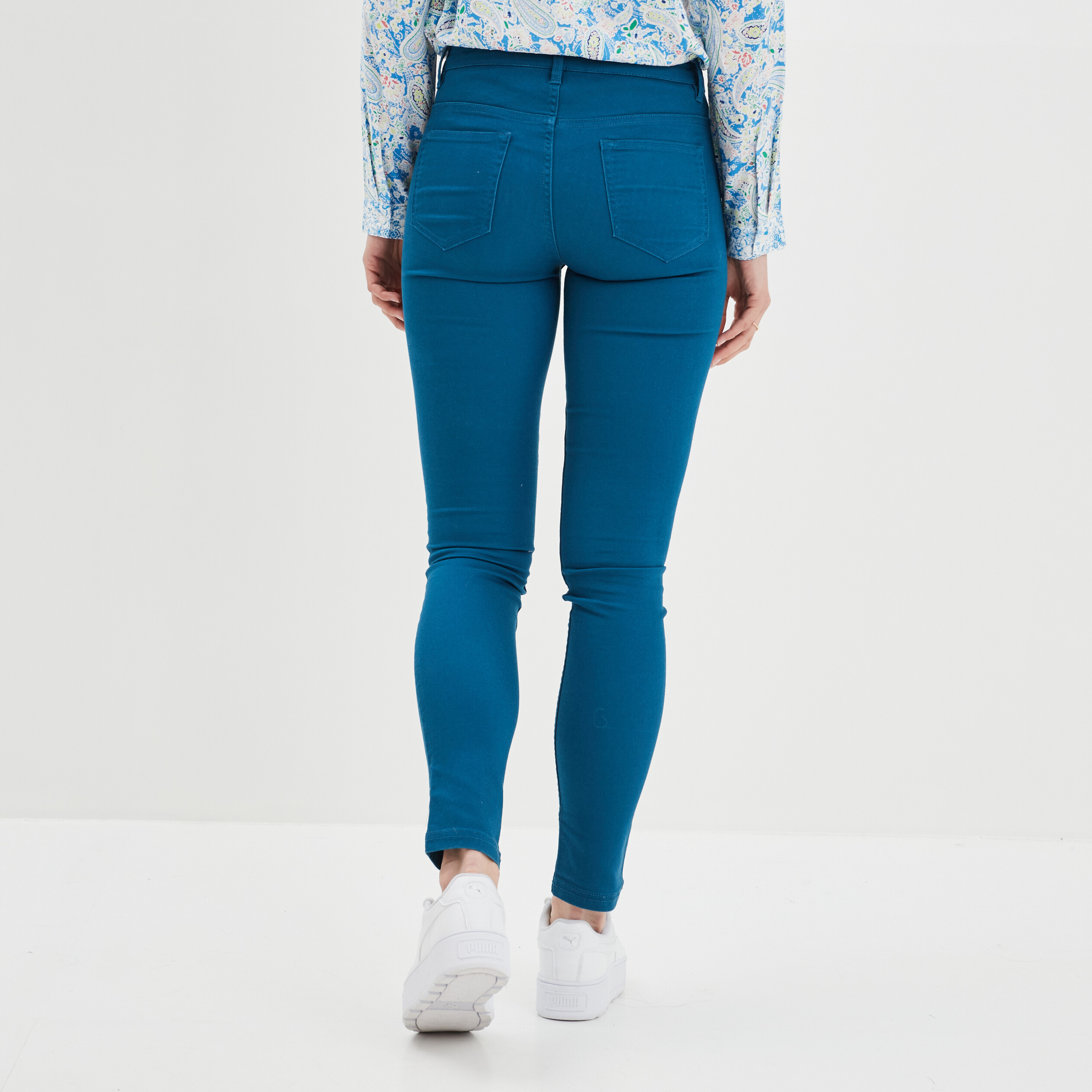 Pantalon slim taille normale bleu canard femme | La Halle