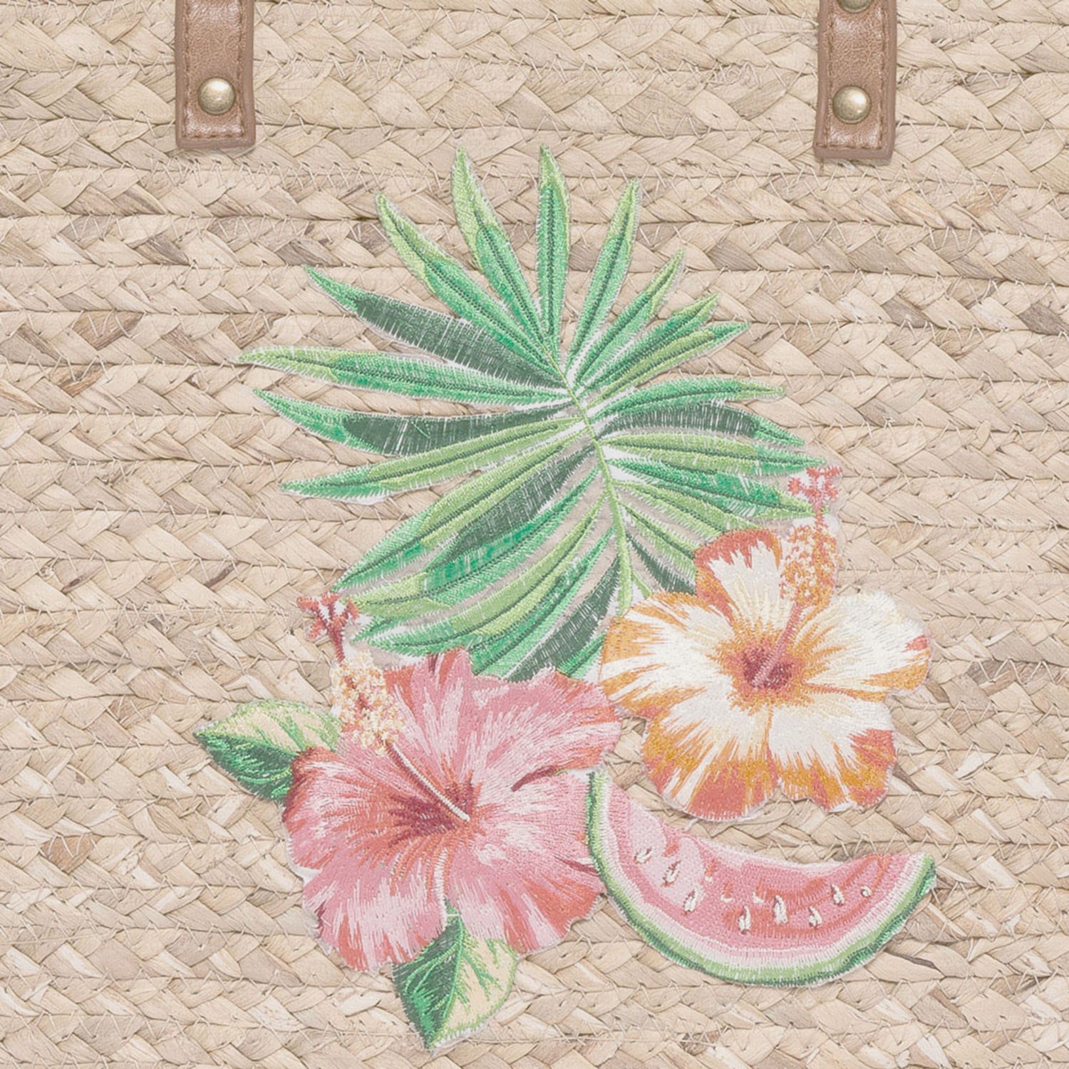 Panier TEXTO beige avec patch fleurs