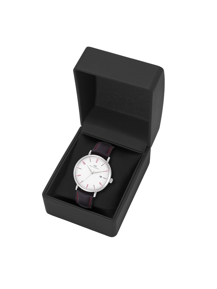 Rhodenwald & Söhne Herren Quarzuhr silber Echtleder schwarz in schwarz günstig kaufen 20,5 cm