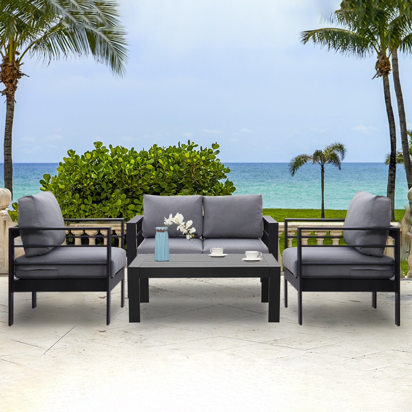 MeXo von GLP HOME Balkonset Minimal-Art, Modisches Alu-Möbel Set, Sofa separat erhältlich können, (Gartengarnitur mit Kaffeetisch, 12-tlg)