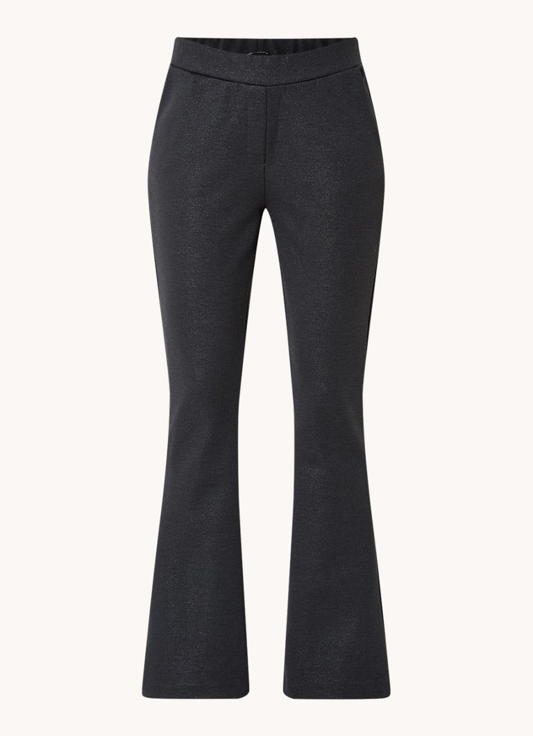 Pantaloni a zampa a vita alta color espresso con inserti in lurex