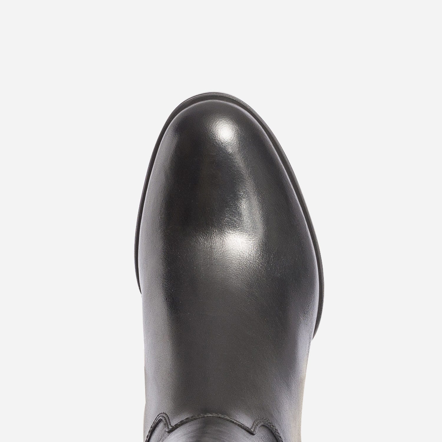 Botte à talon noire en cuir pour mollet fin