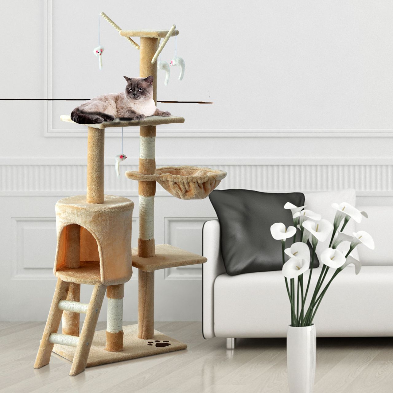 PawHut Katzenbaum Kratzbaum Katzenkratzbaum Kletterbaum Katze Treppe 4 Spielzeug
