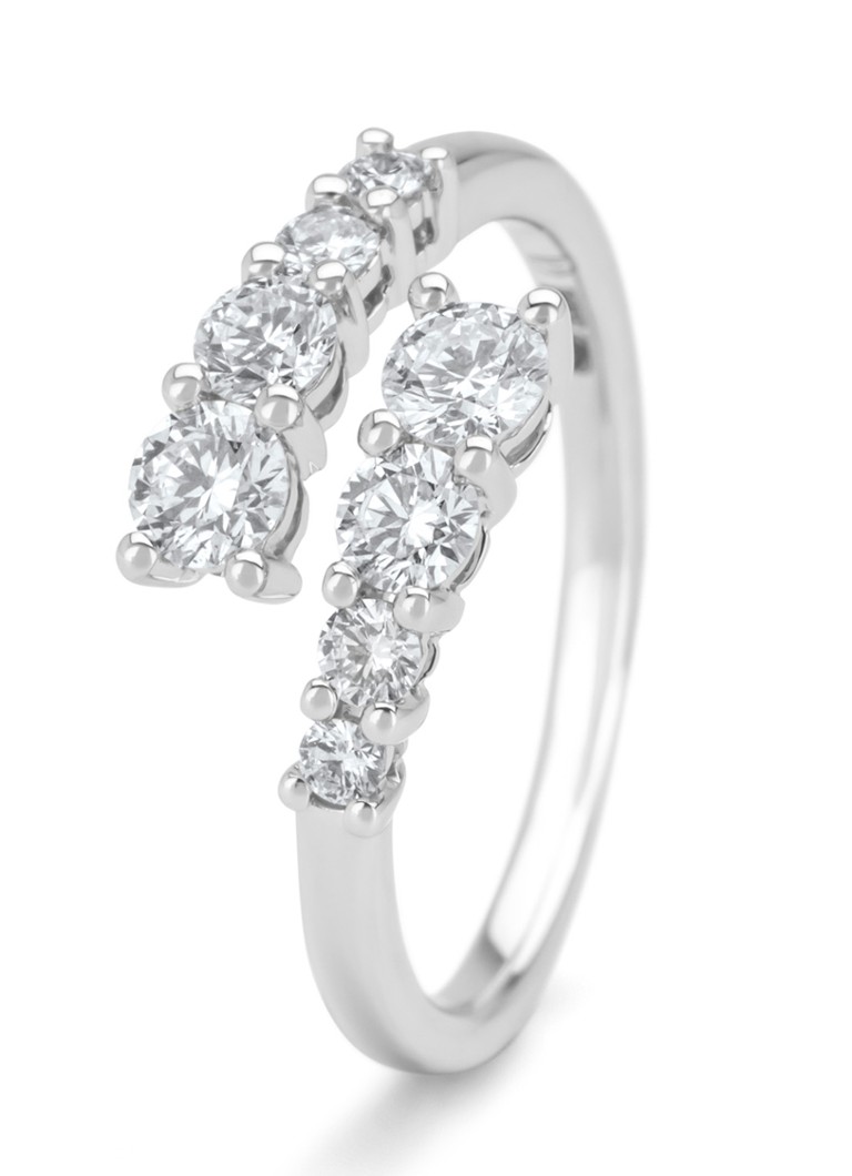 Inel cu vârf de diamant din aur alb, diamant de 0,72 ct, verighetă