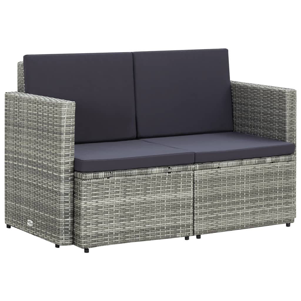 vidaXL Loungesofa 2-Sitzer-Gartensofa mit Auflagen Grau Poly Rattan, 1 Teile
