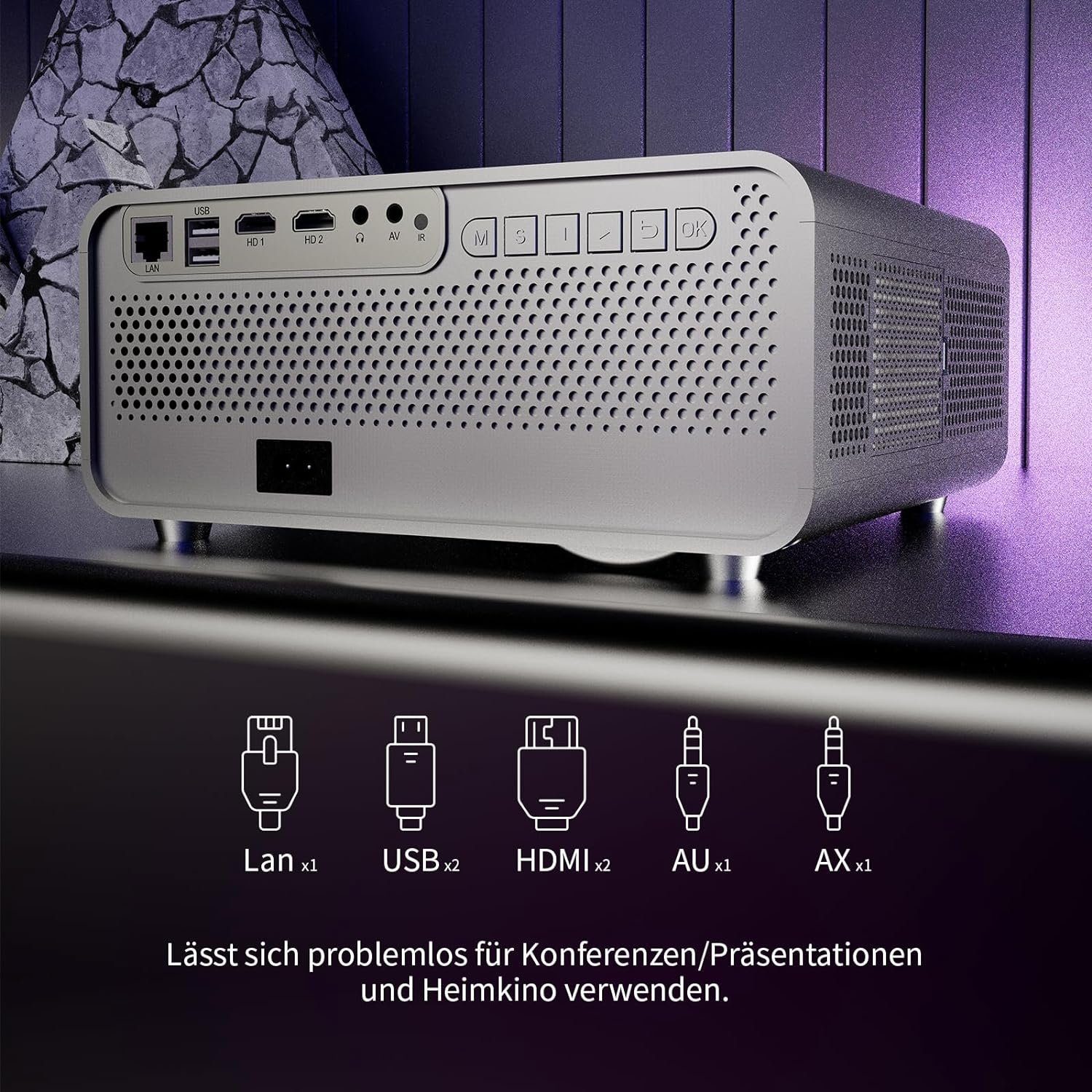 WEWATCH 4K, WEWATCH S3 Full HD mit 5G WiFi Bluetooth, Heimkino, Portabler Projektor (20000 lm, 19000:1, 3840 x 2160 px, Elektronischer Fokus/6D Trapezkorrektur, LED kompatibel mit TV Stick)