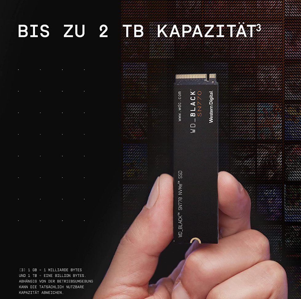 WD_Black SN770 NVMe Gaming-SSD (250 GB) 5150 MB/S Lesegeschwindigkeit, 4900 MB/S Schreibgeschwindigkeit, Formfaktor: M.2 2280