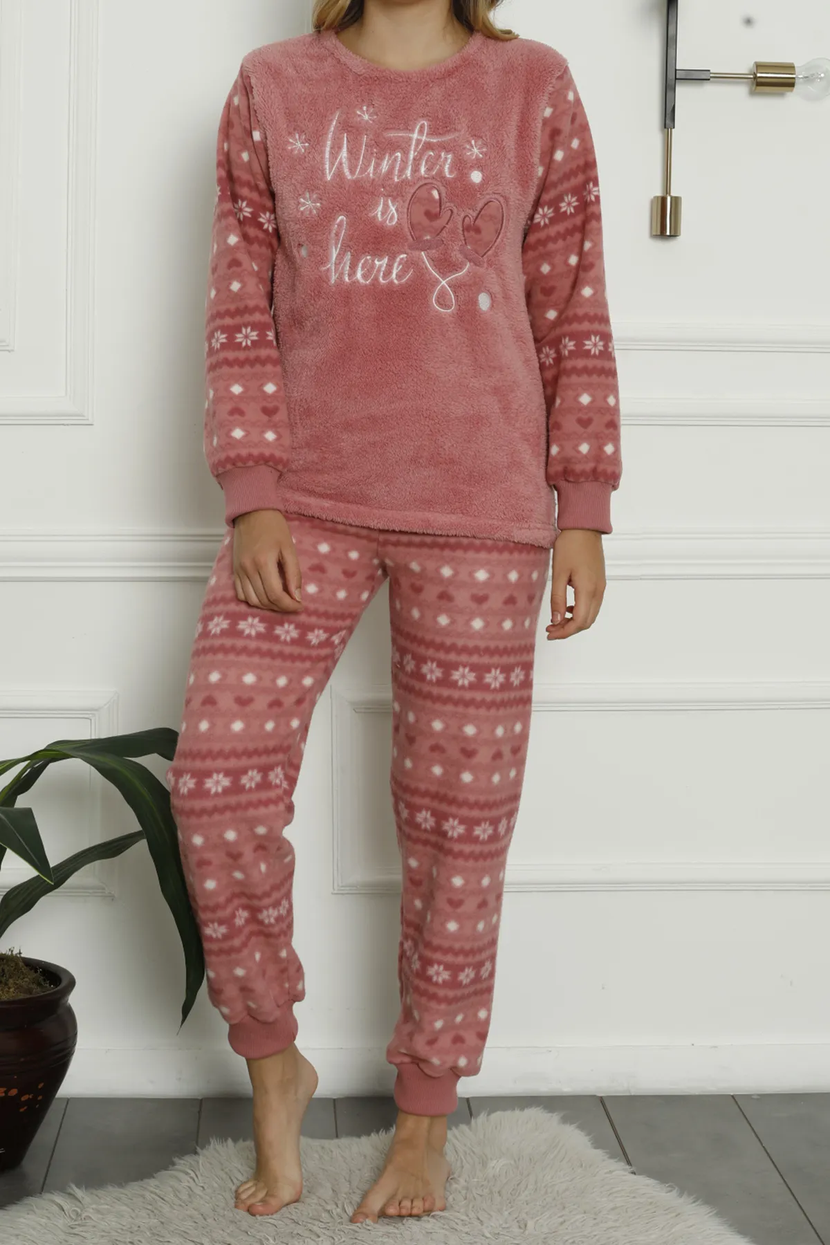 Nicoletta  Damen-Plüsch-Pyjama-Set Welsoft DRIED ROSE