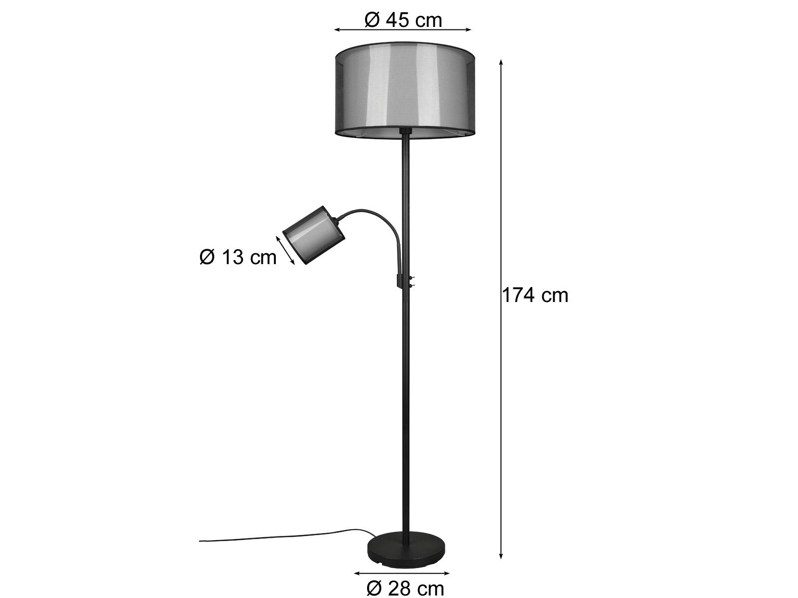 meineWunschleuchte LED Stehlampe, Lesearm & Dimmfunktion, LED wechselbar, Warmweiß, ausgefallene Design-er Lampe dimmbar mit Leselampe für Ecke, H: 174cm