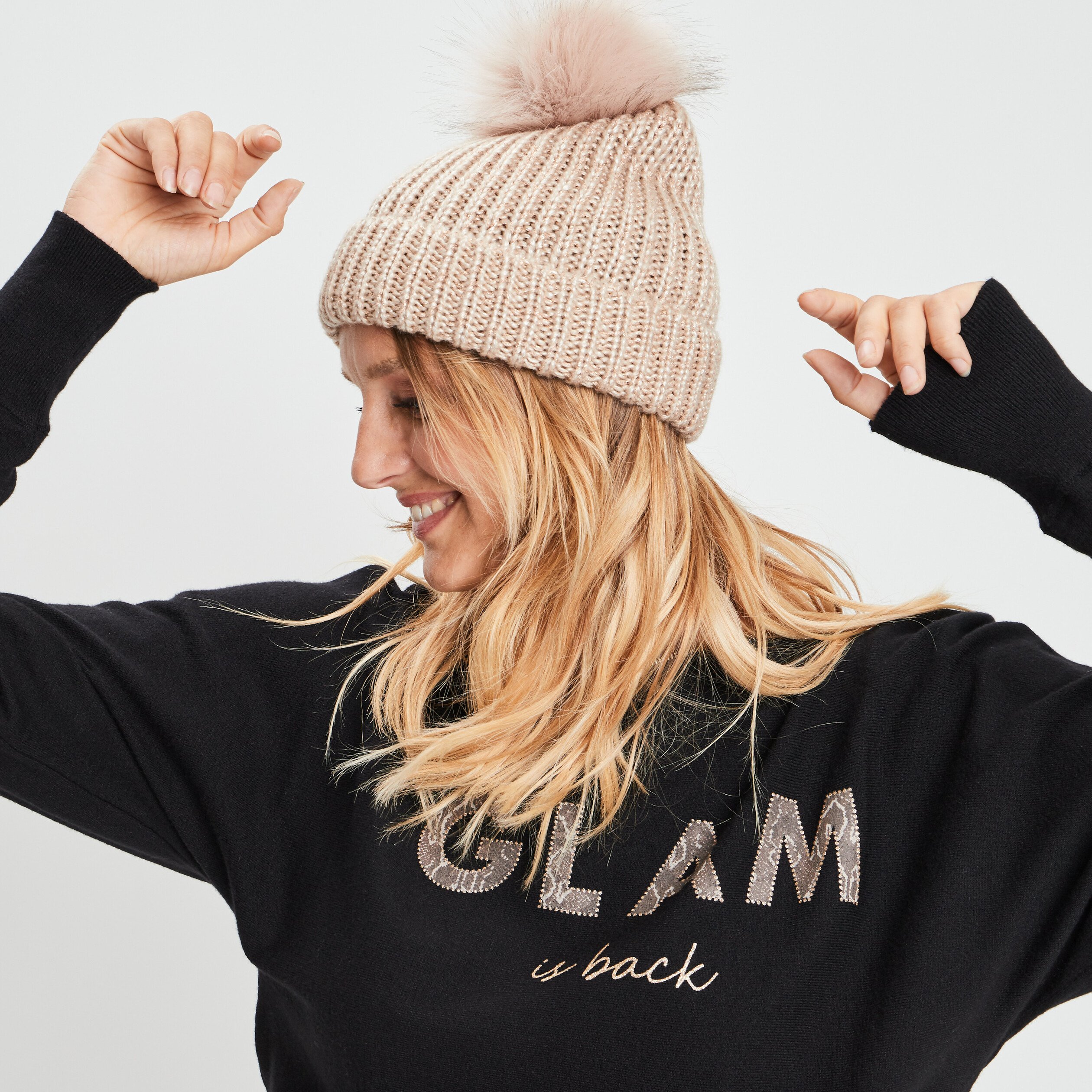 Bonnet à pompon taupe femme | La Halle