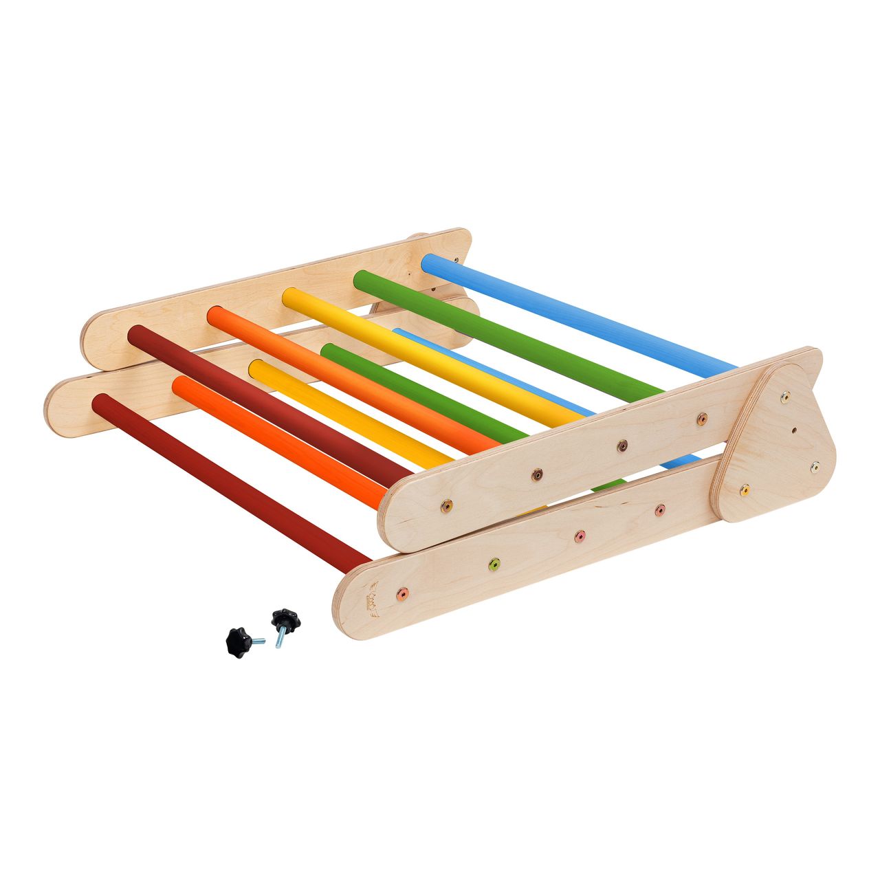 KateHaa Kletterdreieck mit Kletterwand aus Holz - Regenbogen