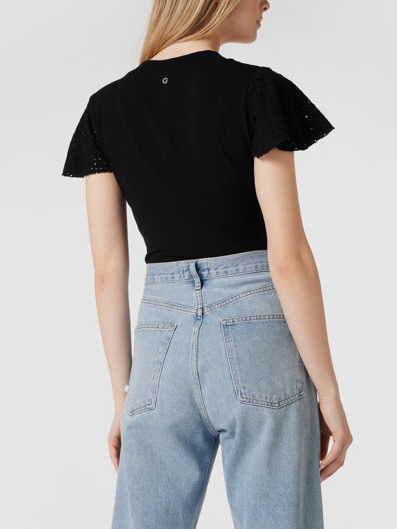 Body mit Lochstickerei in schwarz