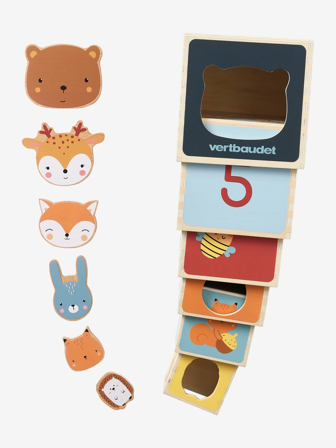 Vertbaudet Baby Stapelturm mit Steckspiel aus Holz FSC - mehrfarbig/pandafreunde