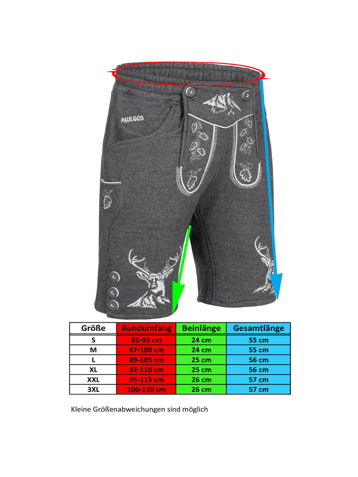 PAULGOS Jogginghose Design Trachten Lederhose Bermuda Shorts Kurz JOK4 in Dunkelgrau günstig kaufen