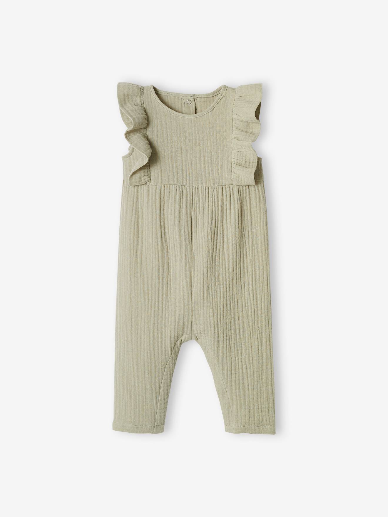 Combinaison bébé en gaze de coton vert de gris