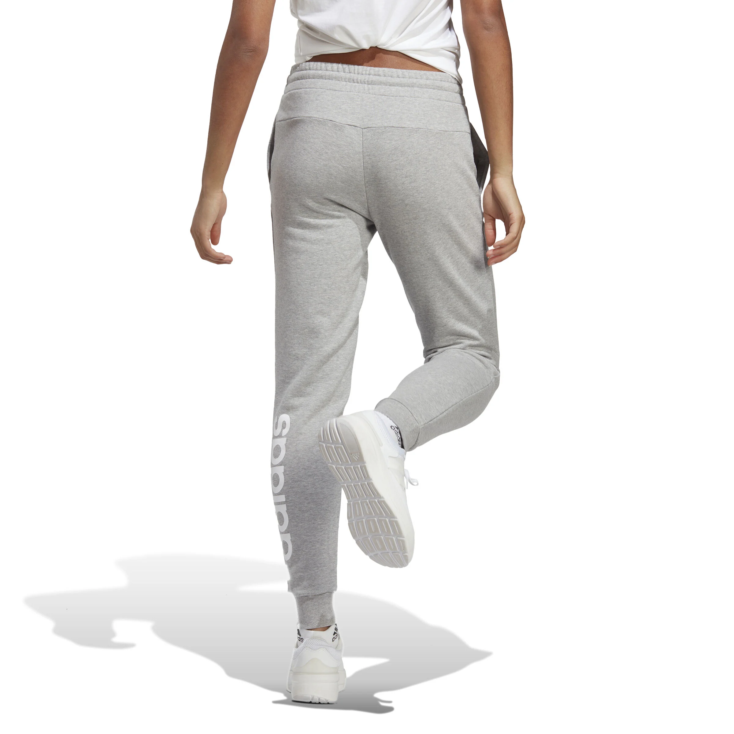 Essentials Linear French Terry Cuffed Trainingshose Damen - Hellgrau, Weiß