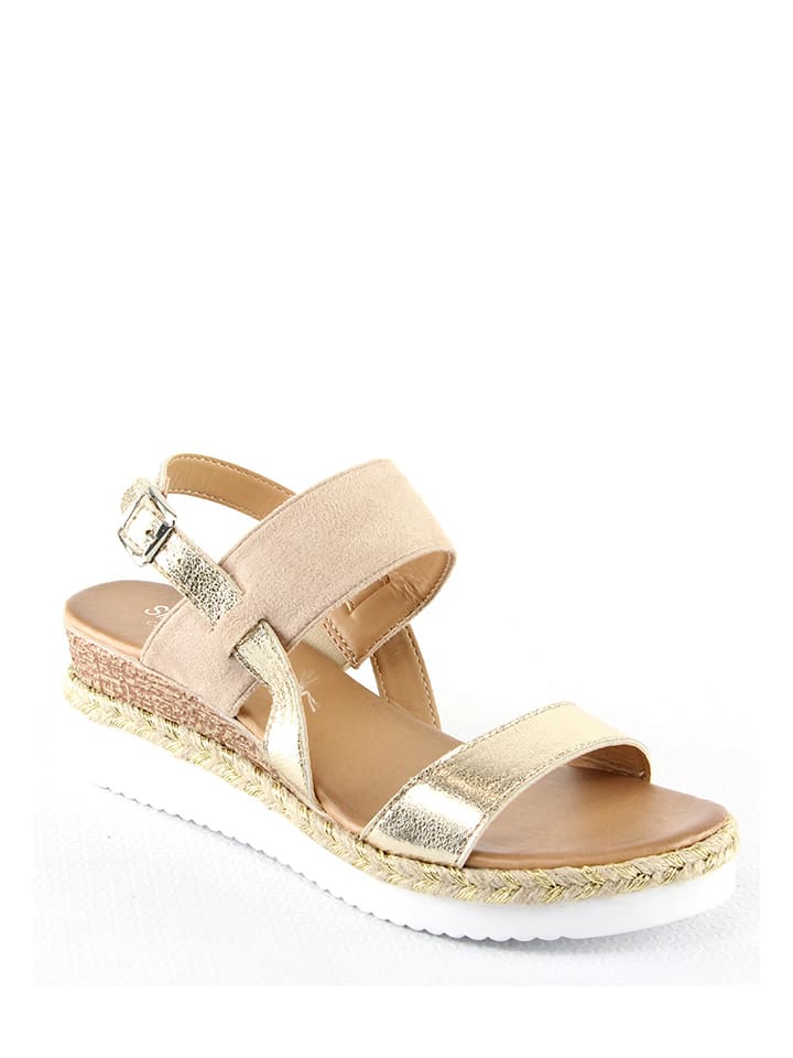 Sixth Sens Keilsandaletten in Beige/ Gold günstig kaufen