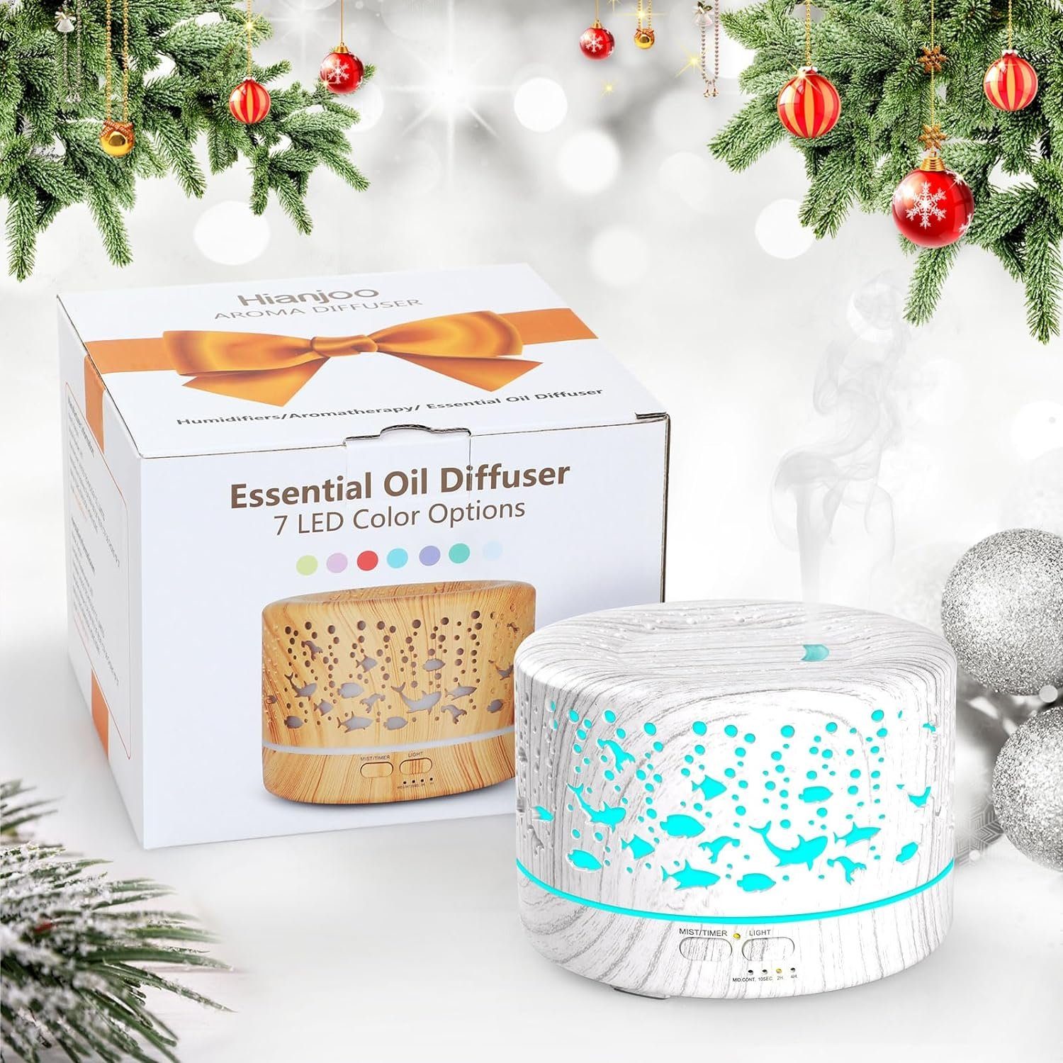 megadot Diffuser LED-Aroma-Diffuser, Ultraschall Luftbefeuchter mit Timer, 0,70 l Wassertank, Ultraschall Aromatherapie Diffusor LED mit 7 Farben für Büro,Yoga,Spa