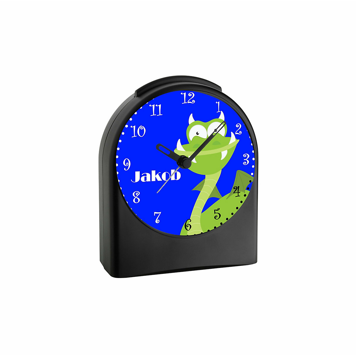Kinder Funkwecker personalisiert mit Namen Drache grün Atom-/Funkuhr, 12-Stunden-Anzeigeformat, Schlummerfunktion, Nachtlicht, Geräuschlos/Ohne Ticken