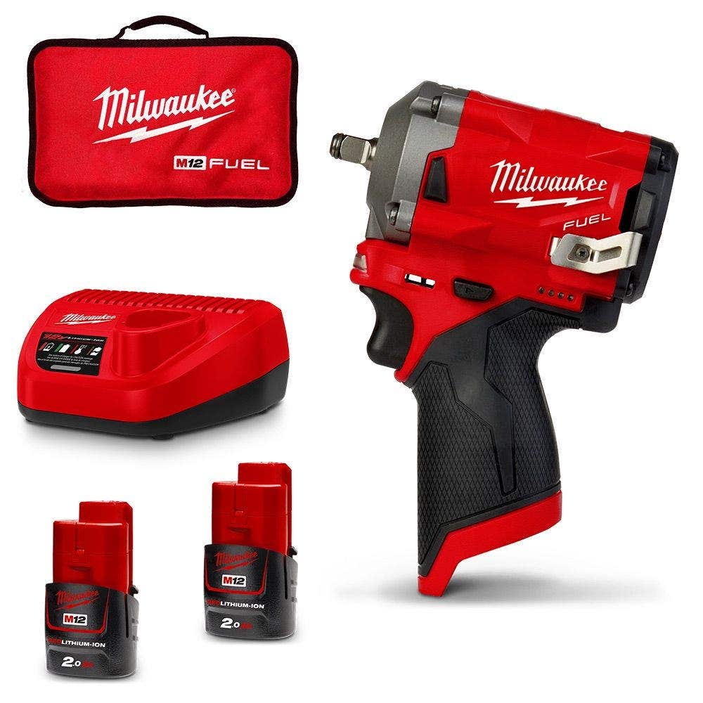 MILWAUKEE 12V FUEL™ 2 X 2.0AH 3/8" Stubby Impact Wrench Kit M12FIW38-202B