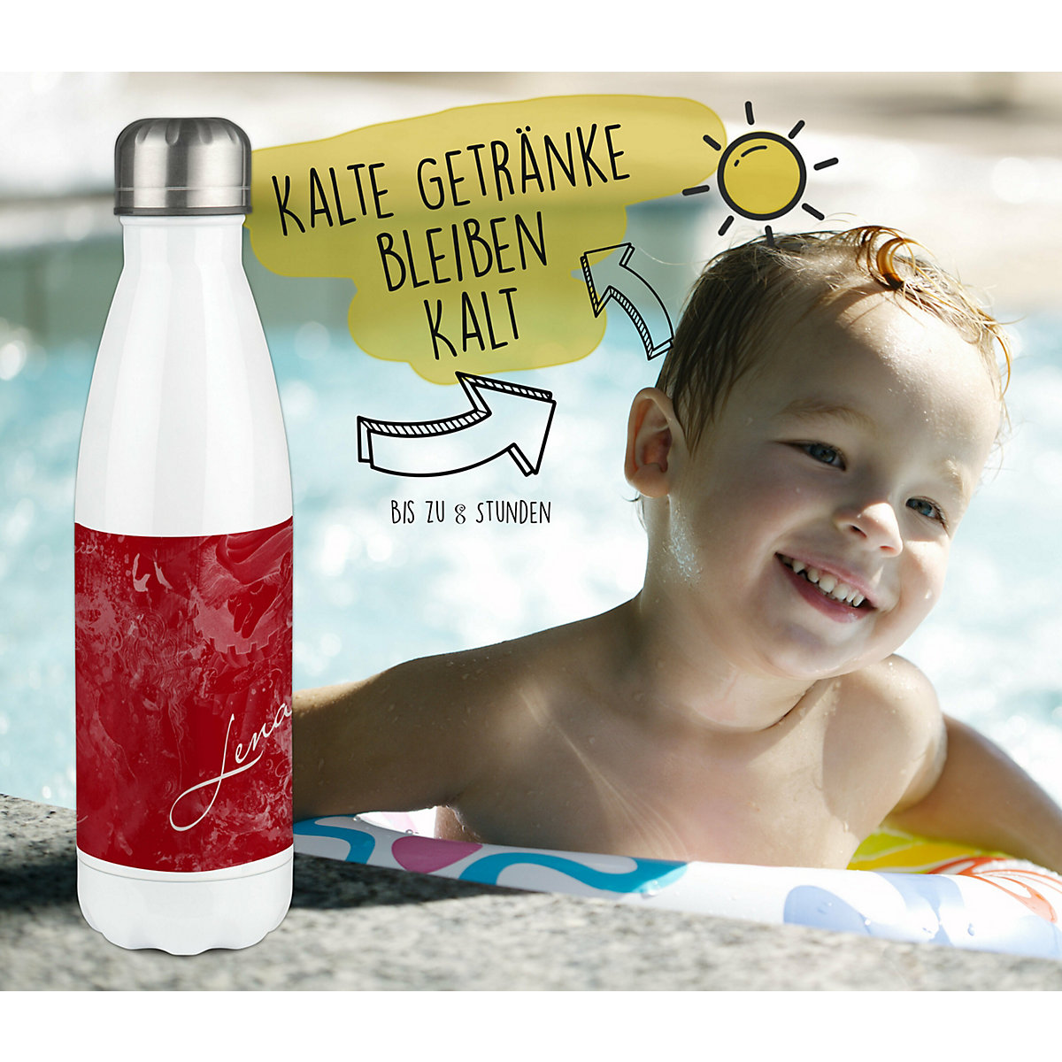 Edelstahl Kinder Thermoflasche / Trinkflasche bunt Traum Farbe rot Spülmaschinenfest, Auslaufsicher, Bruchfest, Doppelwandig, Für Heißgetränke geeignet, Mit Deckel, Isoliert