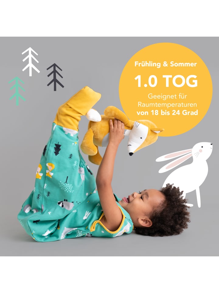 Schlummersack Bio Schlafsack mit Füßen und umklappbaren Bündchen 1.0 TOG in Orange günstig kaufen