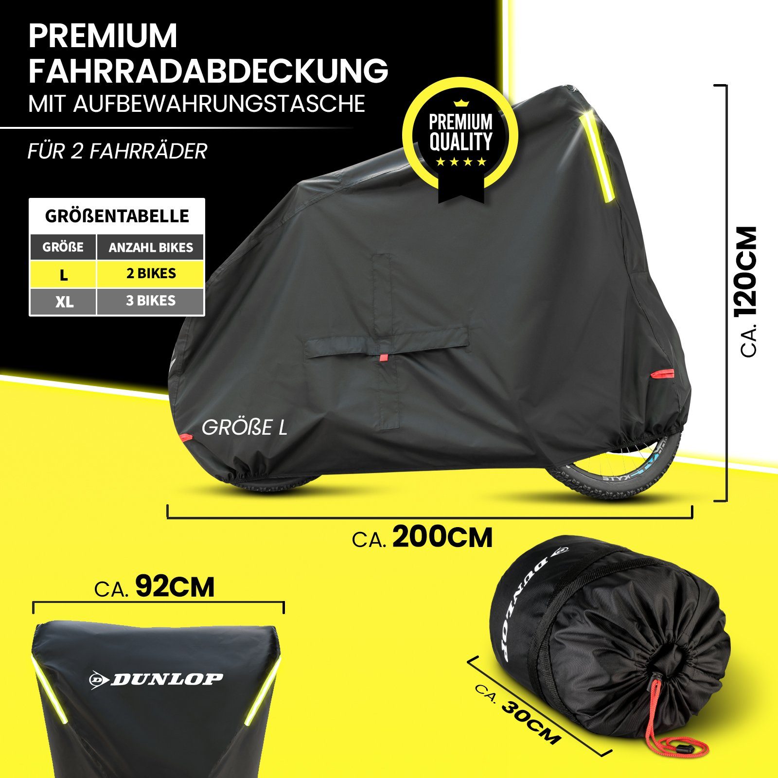 Dunlop Fahrradschutzhülle Fahrradgarage Rad Abdeckung bike cover, Premium Fahrradabdeckung Anti Rost 200x92x120 cm mit Transportbeutel