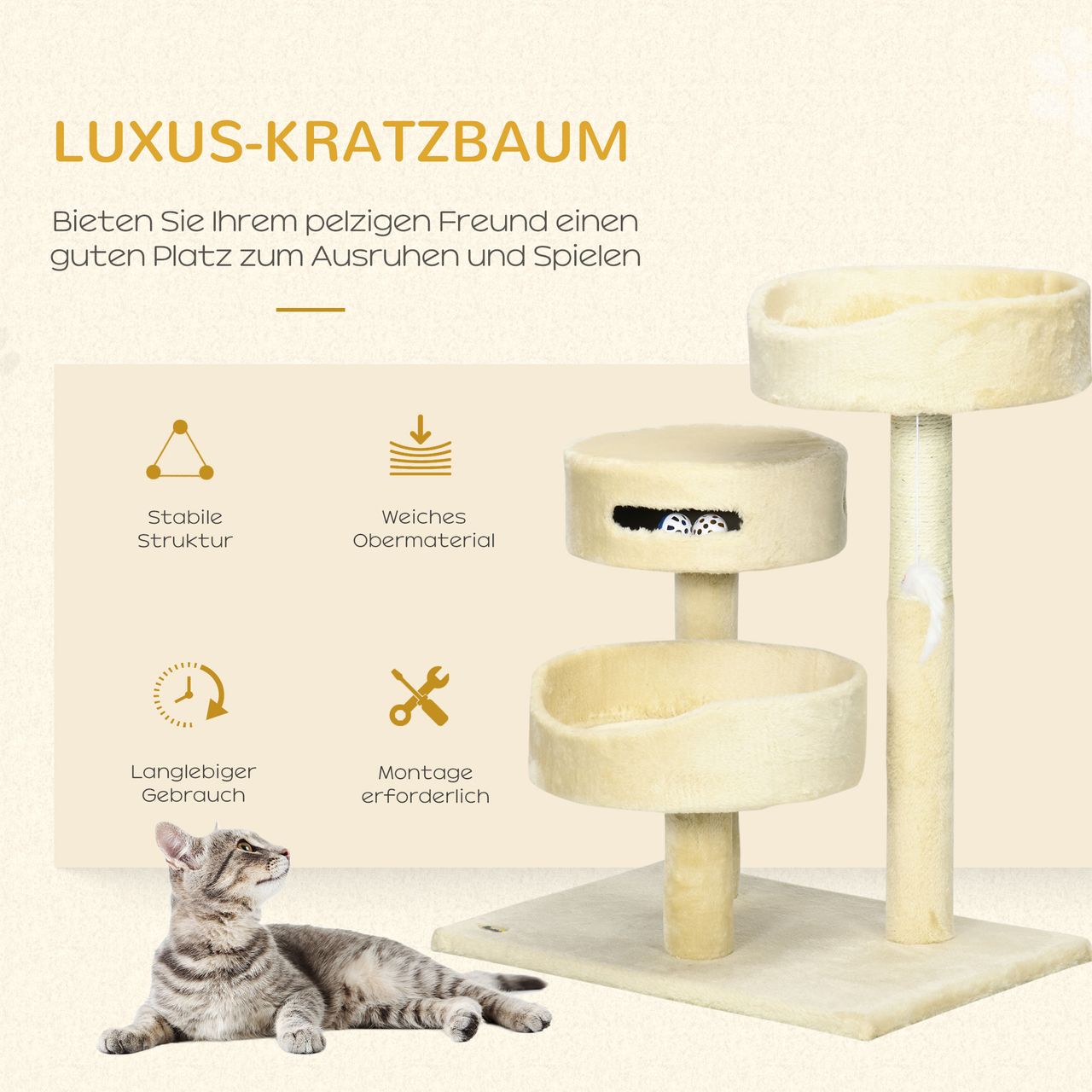 PawHut Kratzbaum, 70 cm, Kletterbaum mit Katzenbett, Katzenbaum, Katzenkratzbaum
