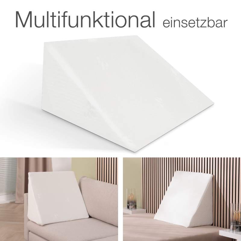 Aktivshop Keilkissen Rückenstütze für Sofa Couch und Bett Lagerungskissen Erwachsene orthopädisches Rückenkissen Anti Reflux Lesekissen ergonomisches Kissen aus formstabilen Schaumstoff 30×50×60 cm