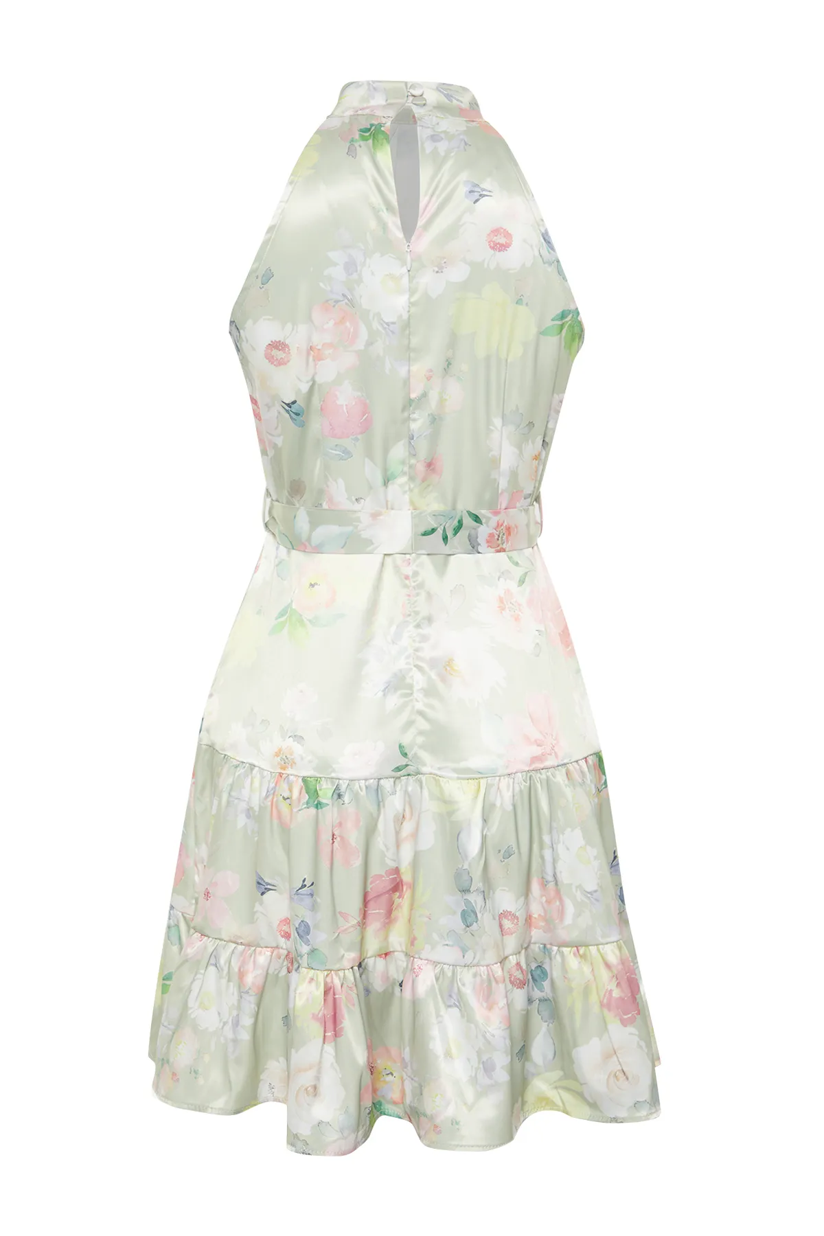 Trendyol Collection  Grünes A-Linien-Minikleid aus Satin mit Blumendruck TWOSS20EL2490