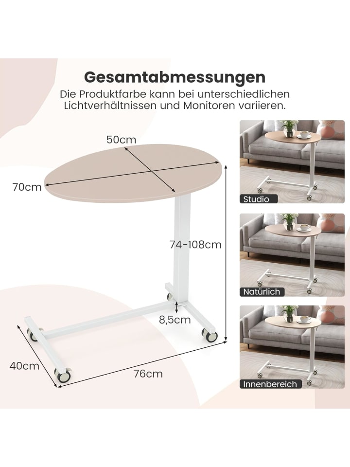 COSTWAY Beistelltisch höhenverstellbar mit Rollen in Rosa günstig kaufen onesize