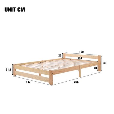 BlingBin Holzbett Futonbett Einzelbett Massivholz mit Kopfteil Lattenrost 140x200cm (Massivholz Natur Bett, Natur), Massivholz, in zwei Größen erhältlich