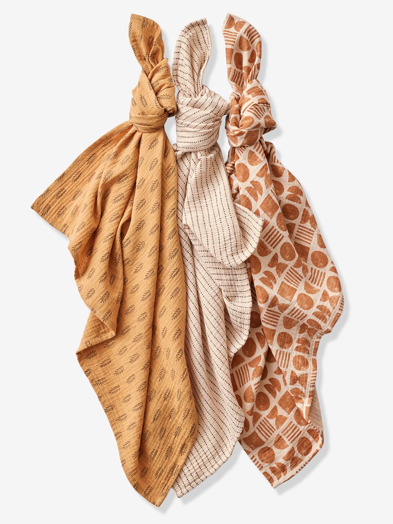 Vertbaudet 3er-Pack Baby Wickeltücher ETHNIC Oeko-Tex - beige bedruckt