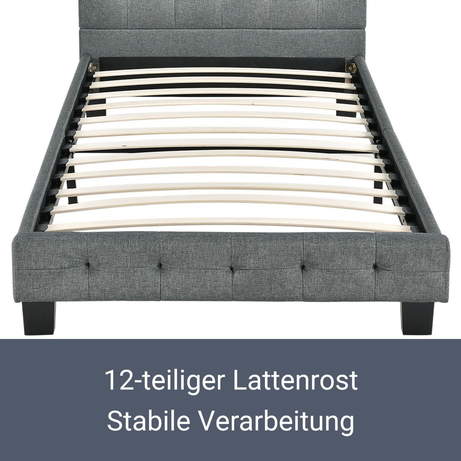Juskys Polsterbett Manresa, gepolstertes Kopfteil, stabiler Lattenrost
