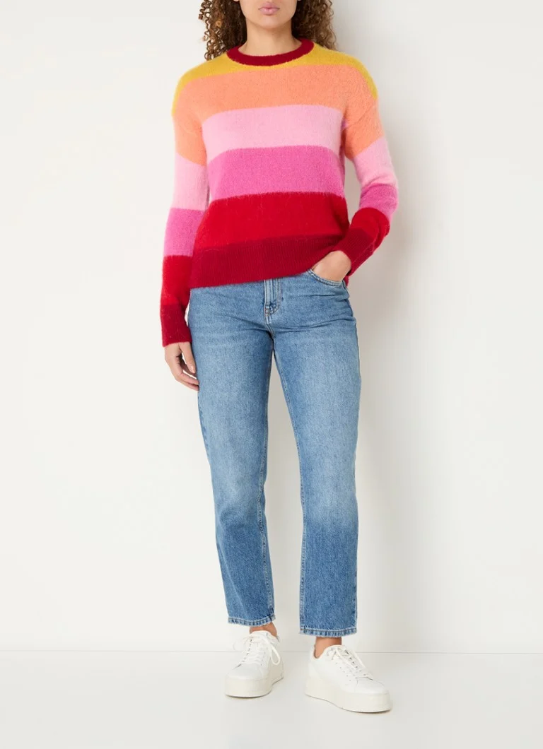 Suéter Benetton de malha fina em mistura de lã de alpaca com estampa listrada.