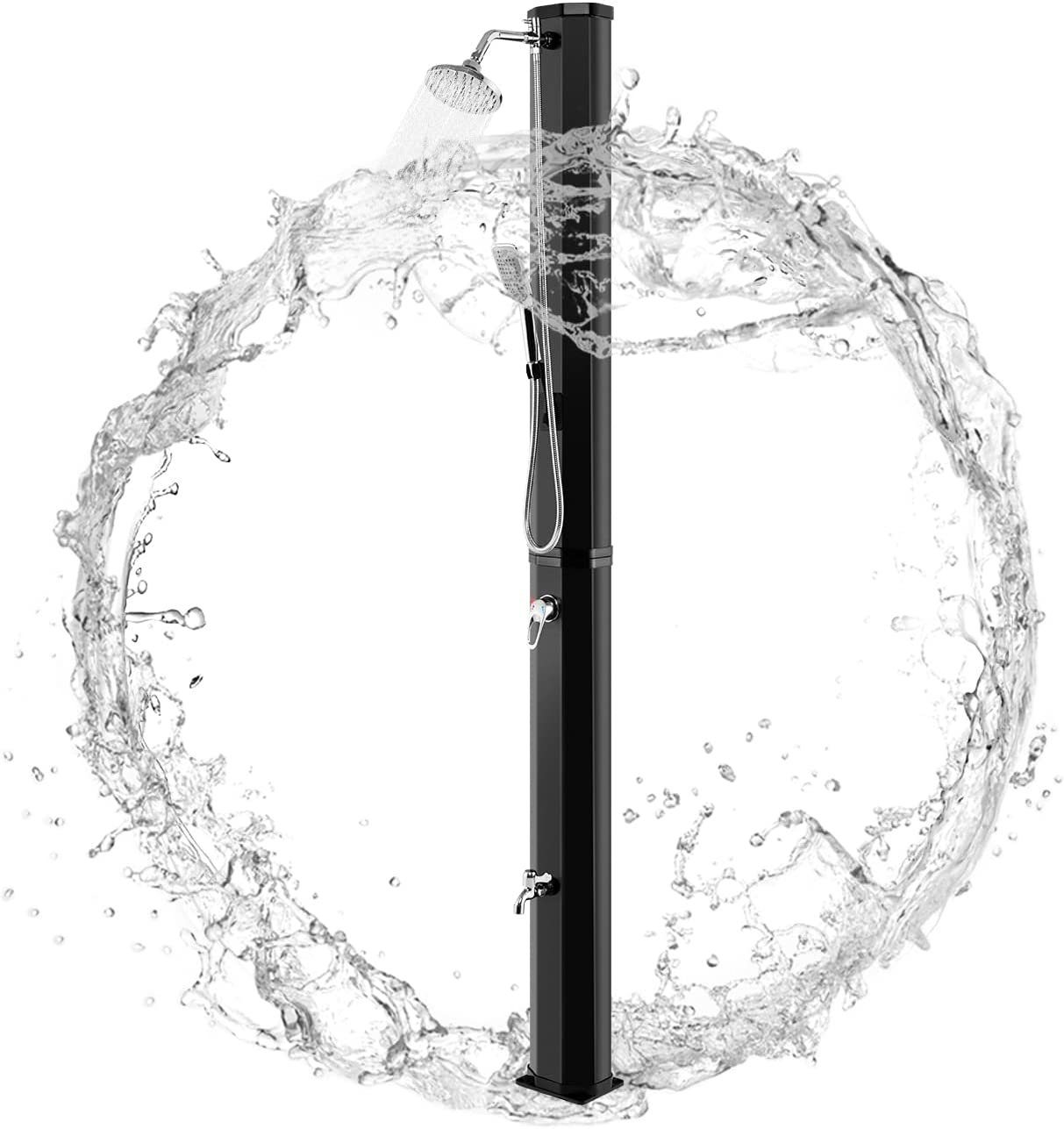KOMFOTTEU Solardusche Gartendusche, 35 Liter, 216,5 cm, bis 60°C, mit Handbrausekopf