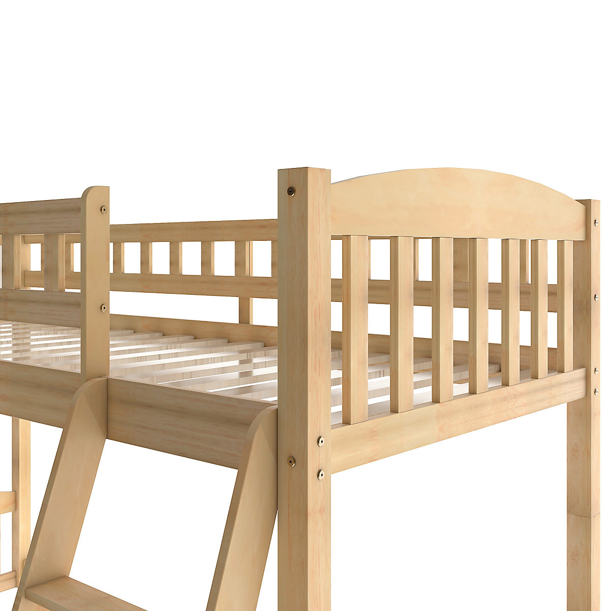 Etagenbett mit Rutsche, Niedriger Kinderbett Etagenbettrahmen Massives Kiefernbett 90 x 200 cm