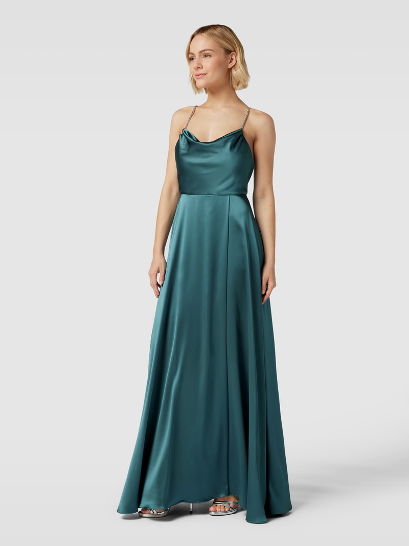 Abendkleid mit Wasserfall-Ausschnitt in schilf meliert