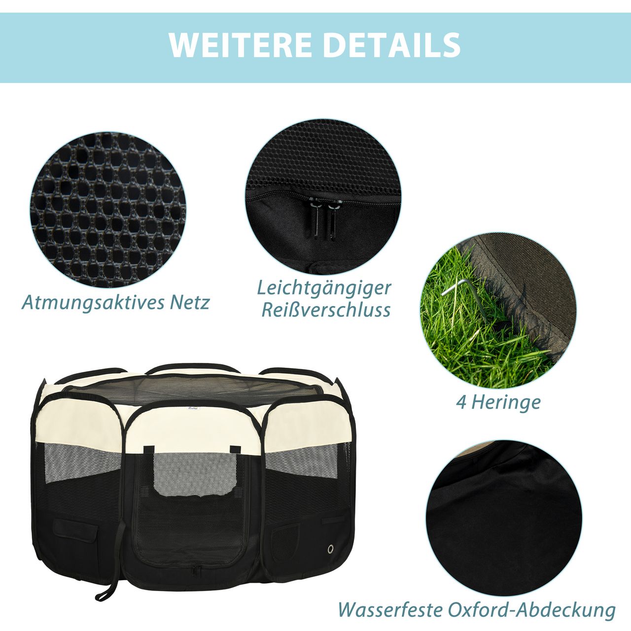 PawHut Welpenlaufstall Faltbarer Welpenauslauf Tierlaufstall Ø118 x 62 cm